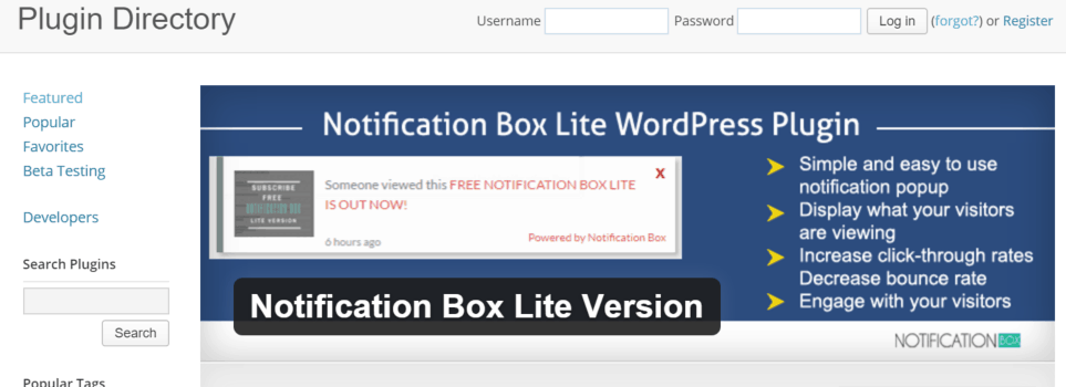 NOTIFICATION BOX LITE LIVE ON WORDPRESS PLUGIN DIRECTORY